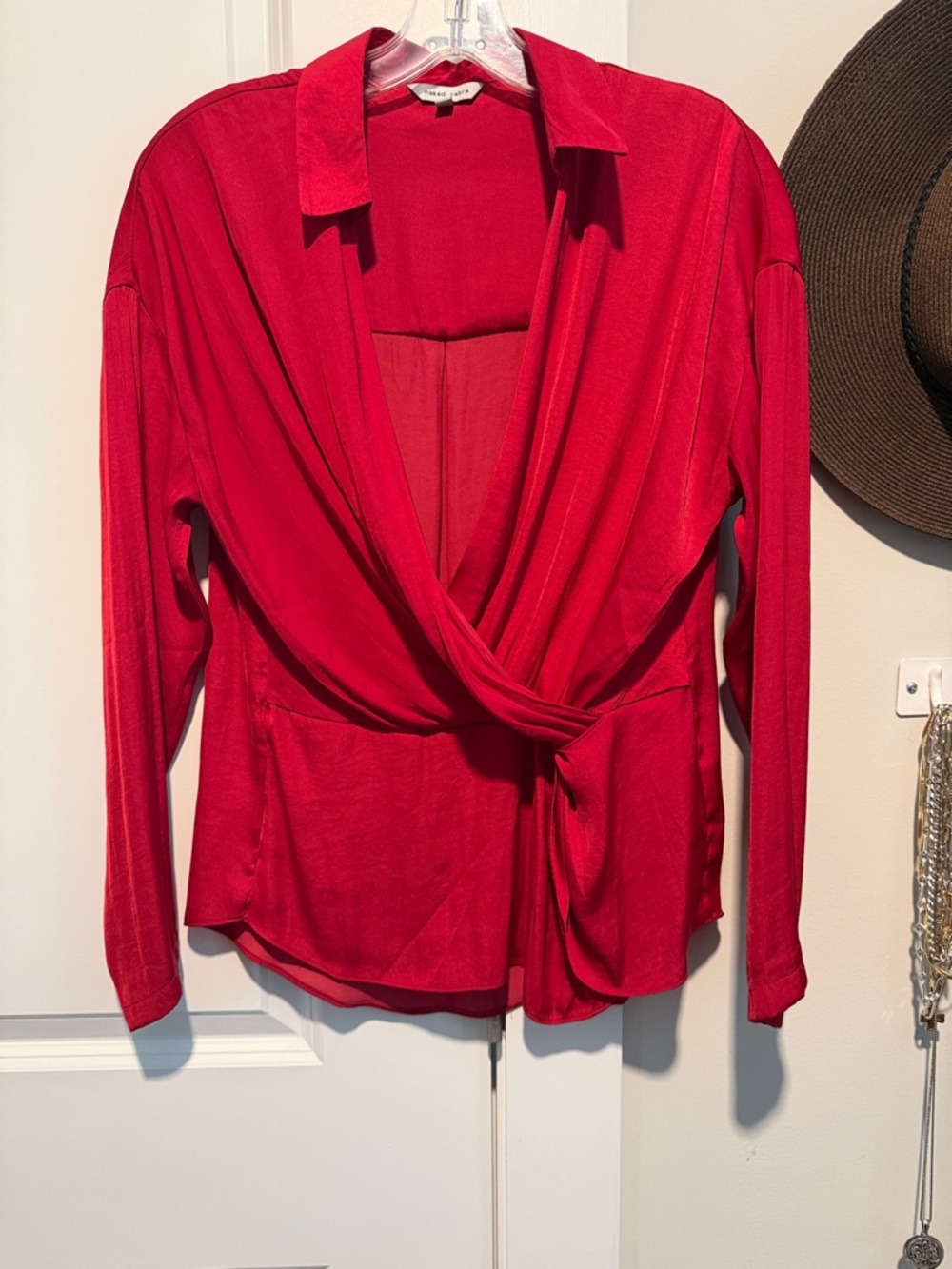Vince Camuto Bold Red Drape Wrap Button-Down Top